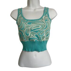 Garage Knit Turquoise & White Swirl Crop Tank Top Womens Size Small